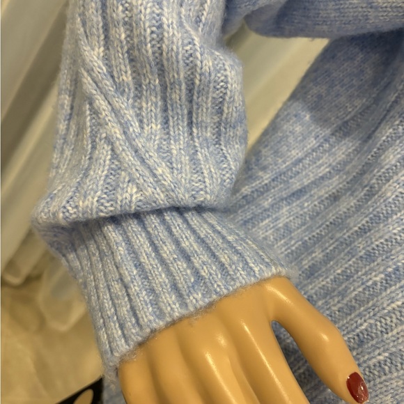 Light Blue Cable Knit Turtleneck Sweater - Picture 6 of 11